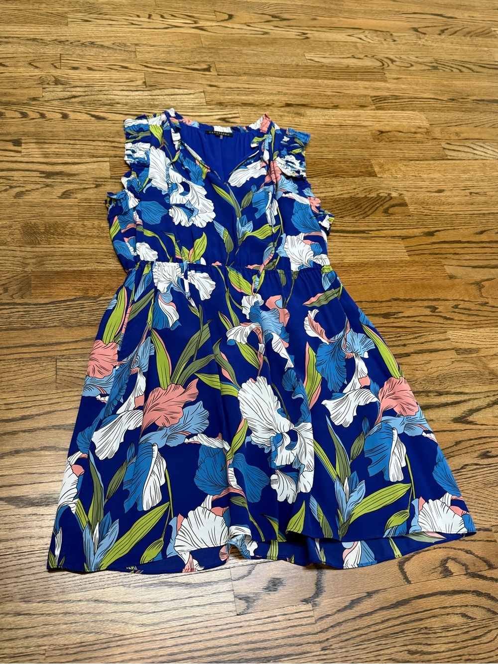 Caballero Blue Floral Summer Dress with Ruffle Sleeves